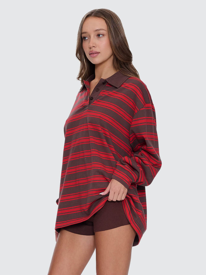 Conditions Apply Stripe Long Sleeve Polo - Bitter Chocolate 4