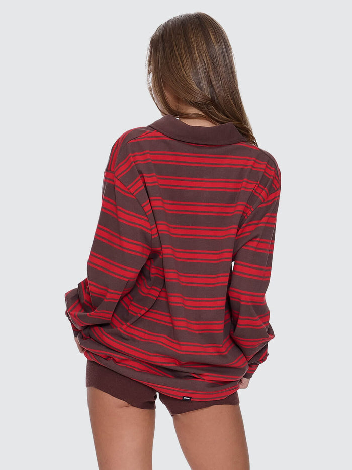 Conditions Apply Stripe Long Sleeve Polo - Bitter Chocolate 4
