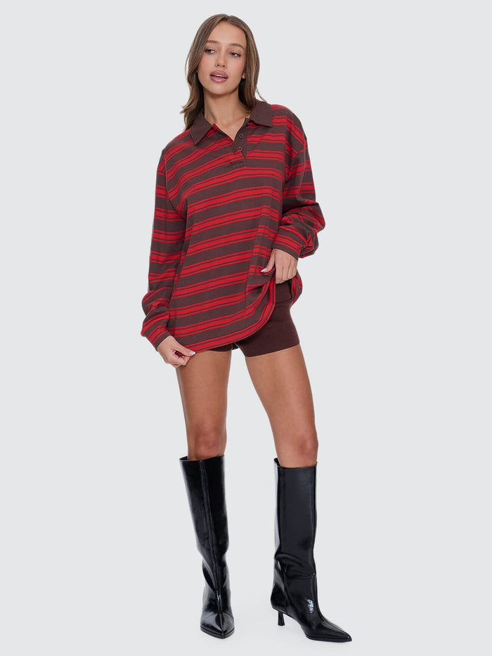 Conditions Apply Stripe Long Sleeve Polo - Bitter Chocolate 4