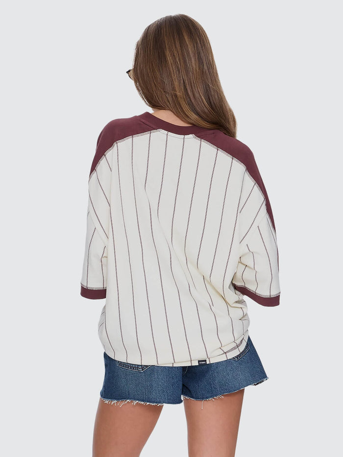 Baseline Stripe V-Neck Oversized Tee - Butter Cream 4