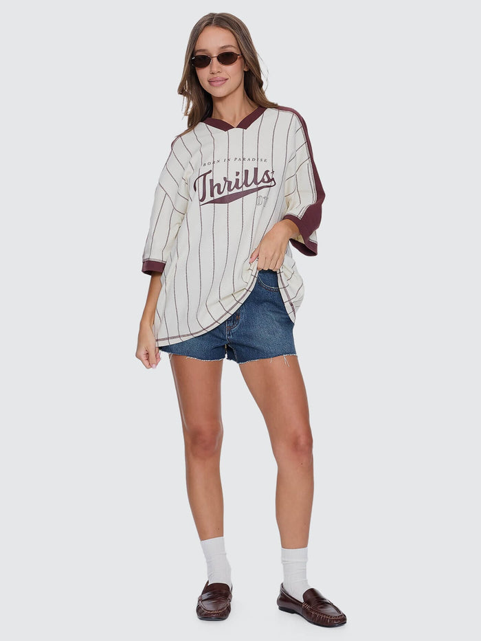 Baseline Stripe V-Neck Oversized Tee - Butter Cream 4