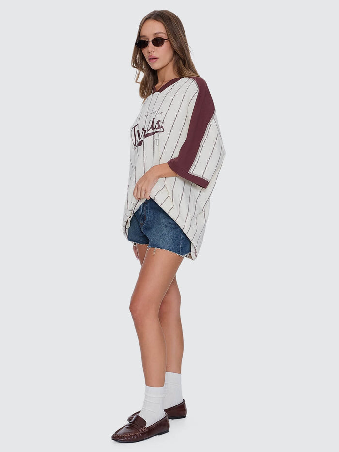 Baseline Stripe V-Neck Oversized Tee - Butter Cream 4