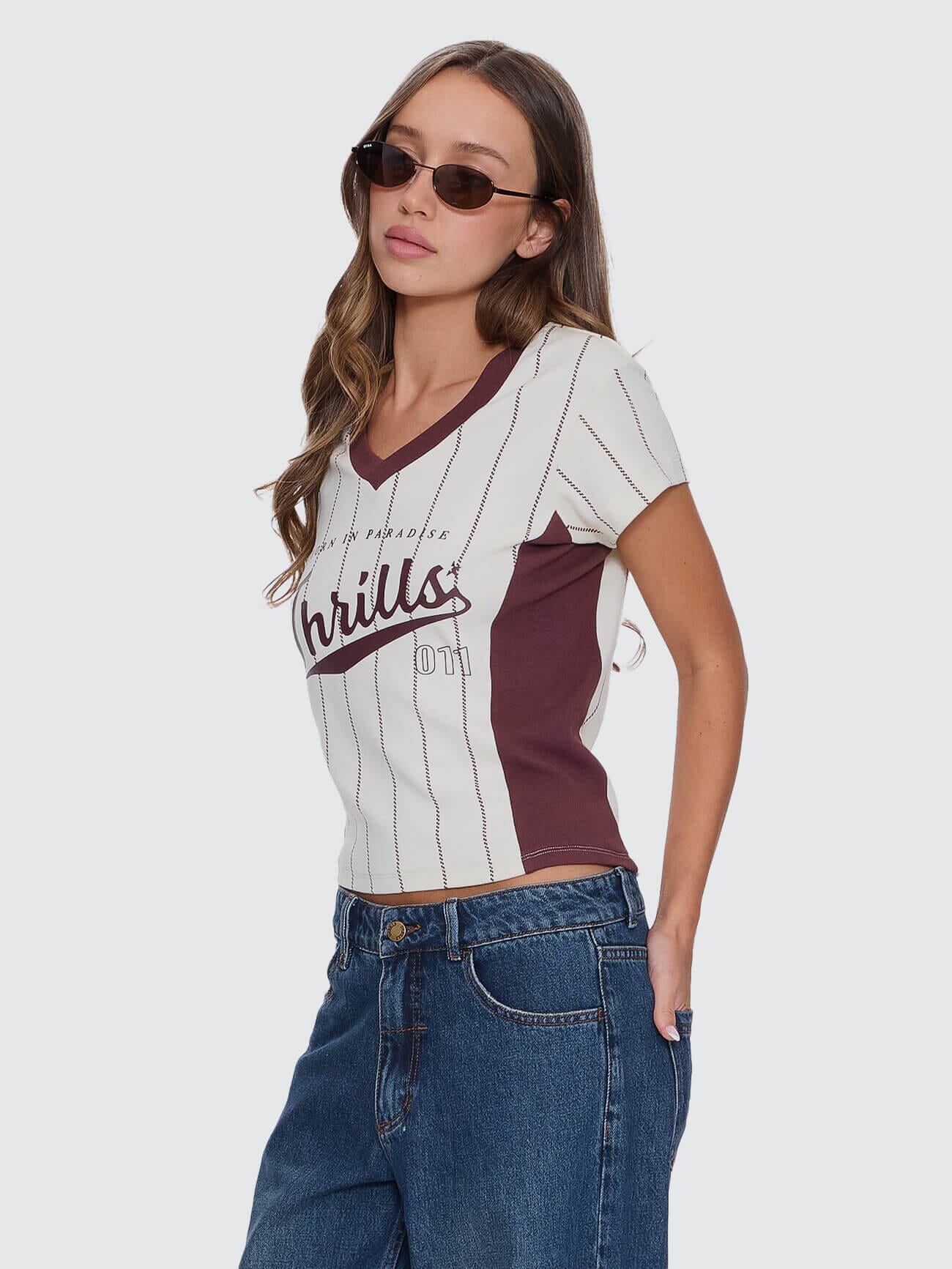 Baseline Stripe V-Neck Club Tee - Butter Cream 4