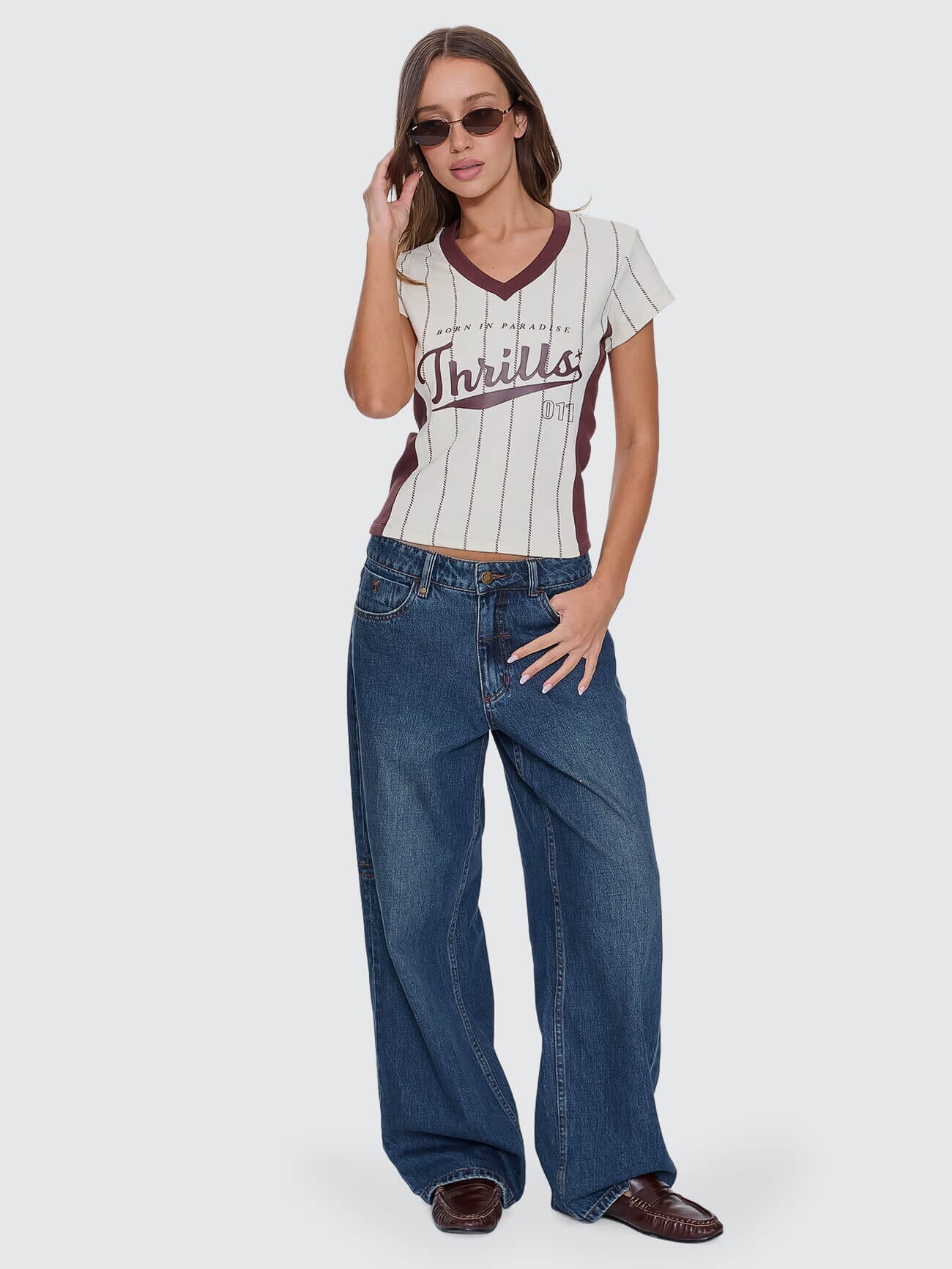 Baseline Stripe V-Neck Club Tee - Butter Cream 4