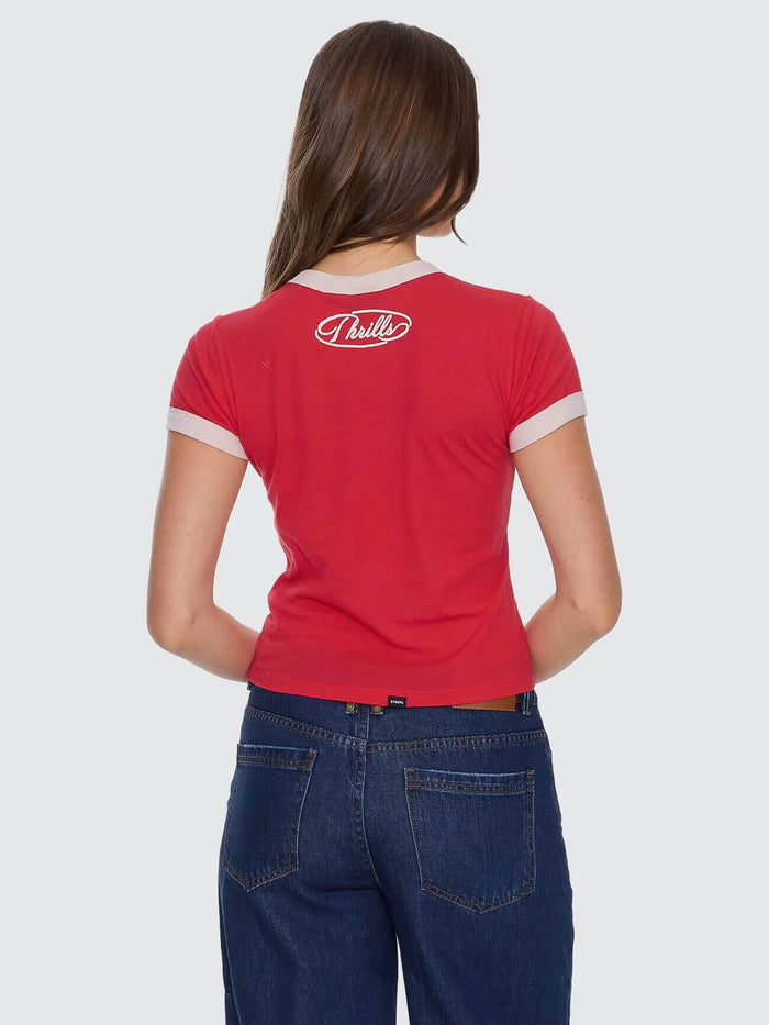 Hop On A Call Ringer Boy Tee - Flame Red 4