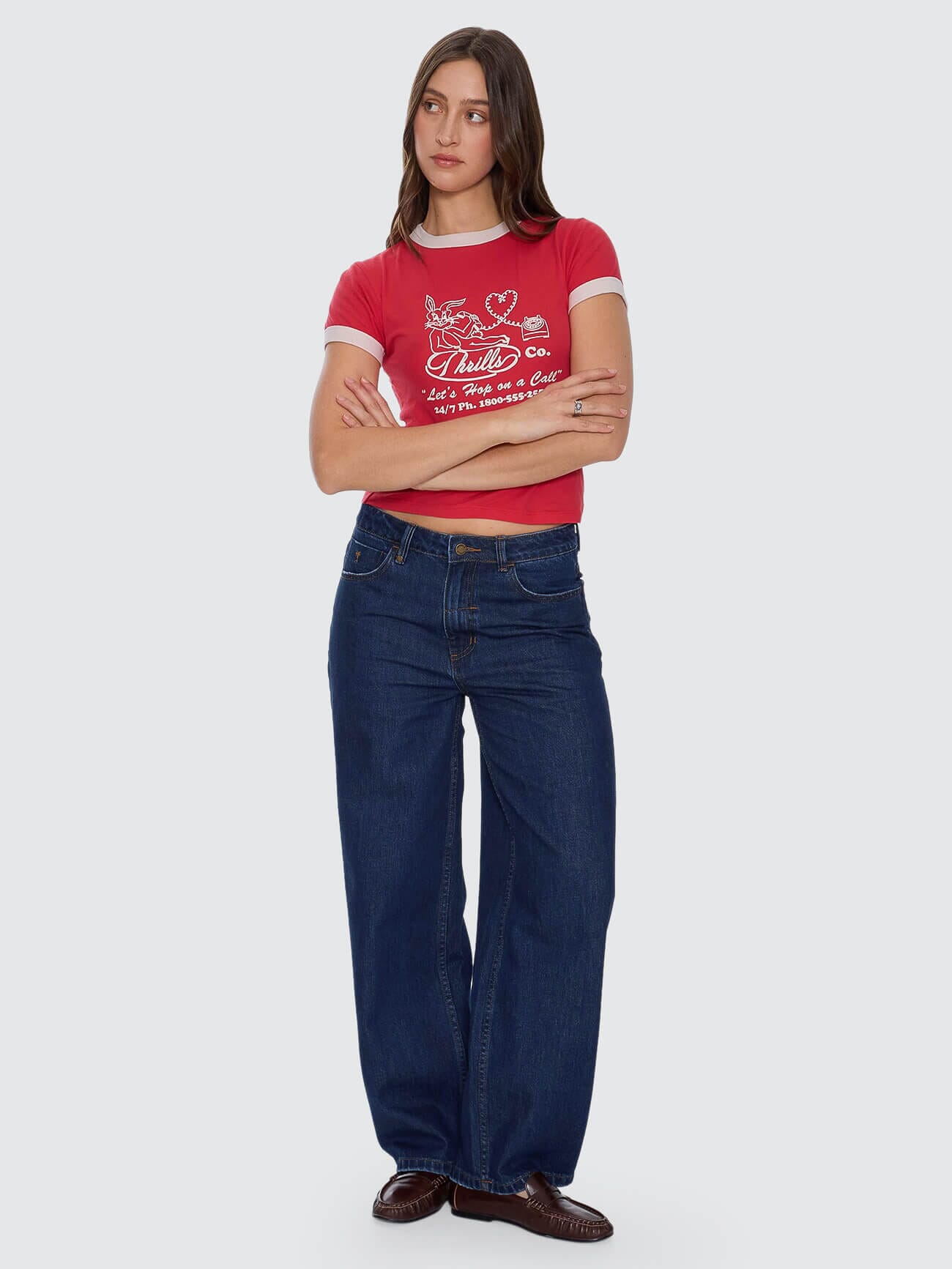 Hop On A Call Ringer Boy Tee - Flame Red 4