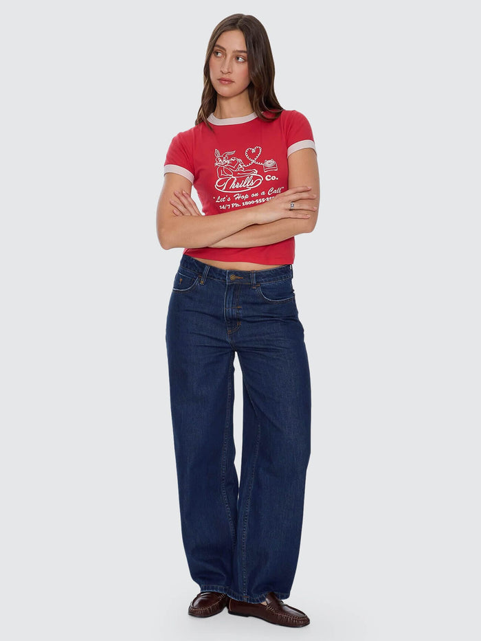 Hop On A Call Ringer Boy Tee - Flame Red 4