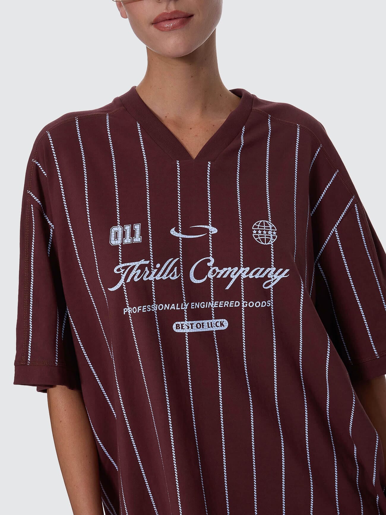 Game Day Stripe V-Neck Oversized Tee - Bitter Chocolate 4