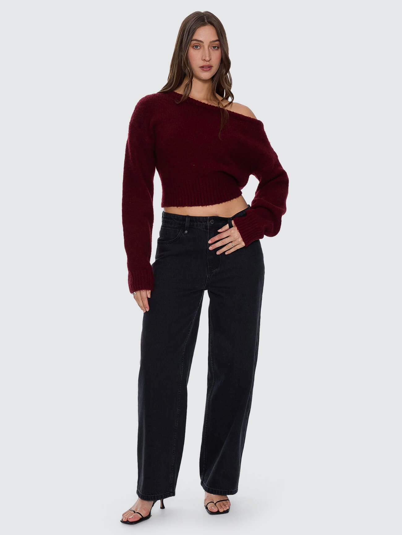 Oslo Cold Shoulder Knit Sweater - New Maroon 4
