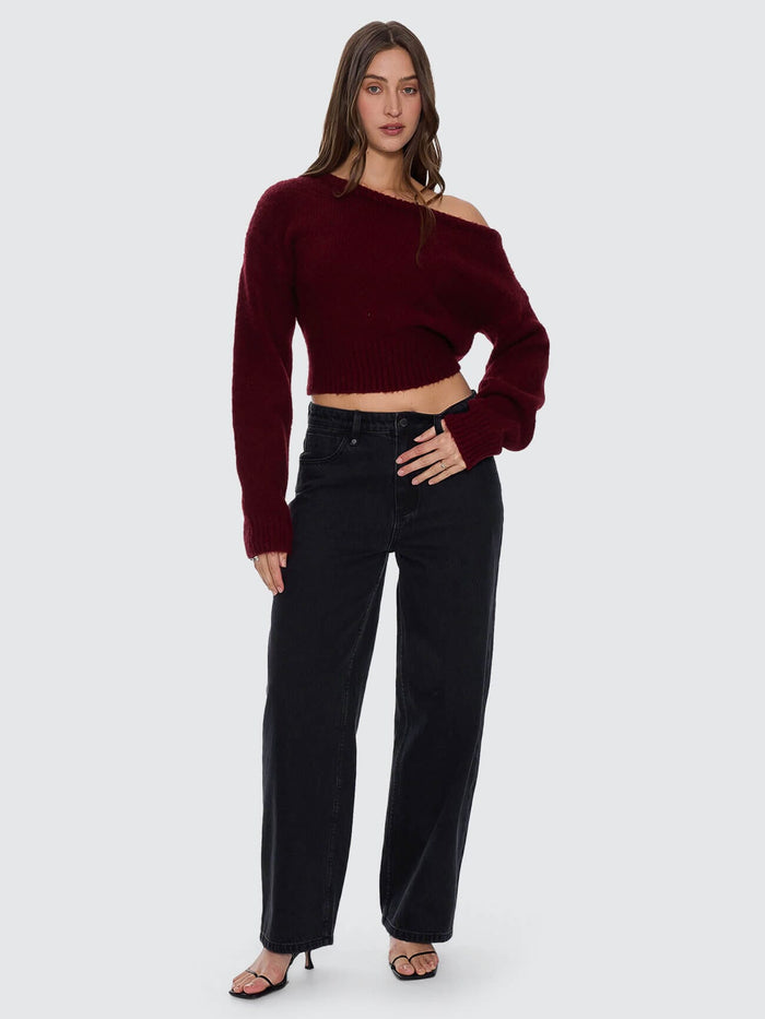 Oslo Cold Shoulder Knit Sweater - New Maroon 4