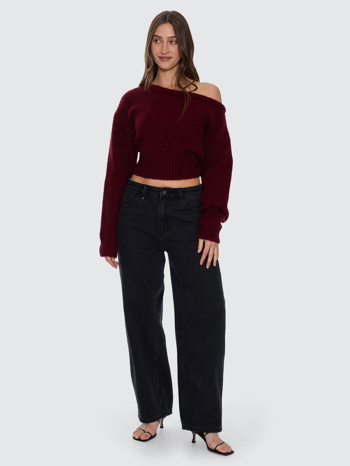 Oslo Cold Shoulder Knit Sweater - New Maroon 4