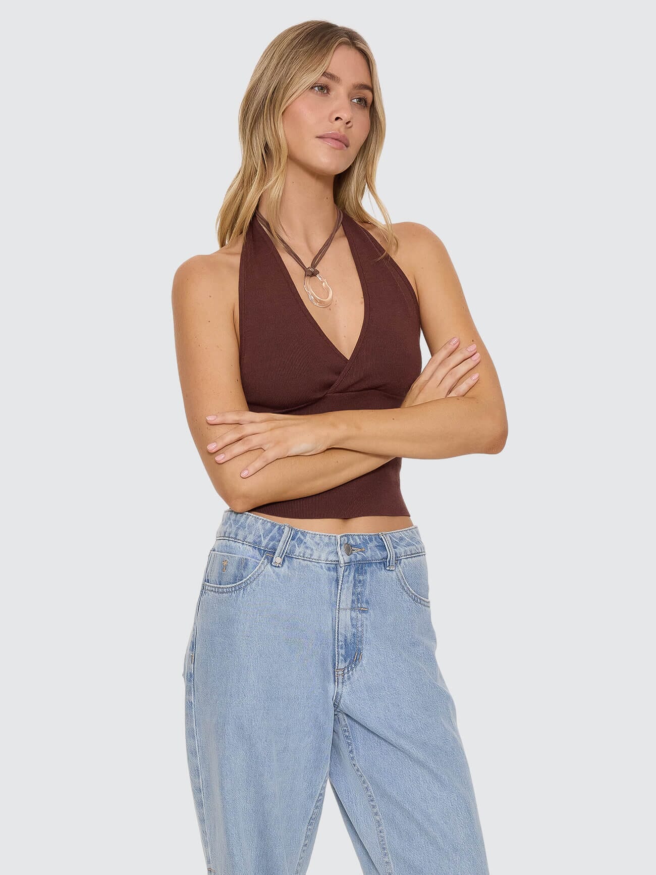 Dayna Knit Halter Top - Bitter Chocolate | Thrills Co.