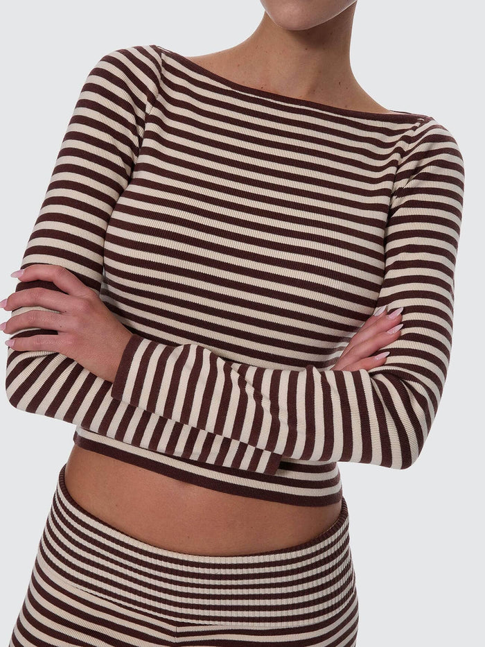 Walker Knit Long Sleeve Top - Butter Cream Stripe 4