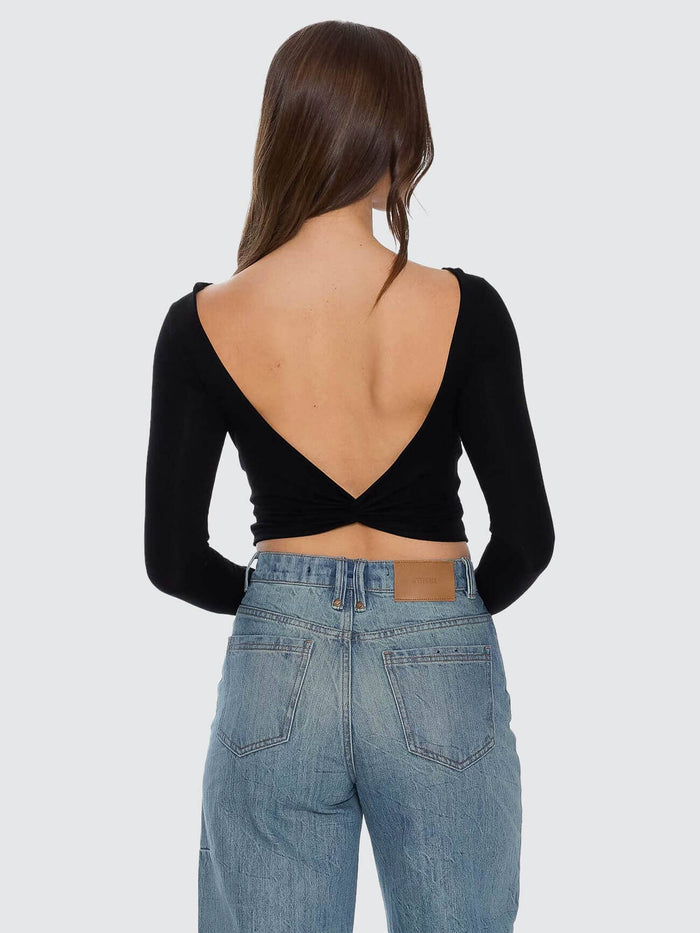 Reese Backless Long Sleeve Top - Black 4