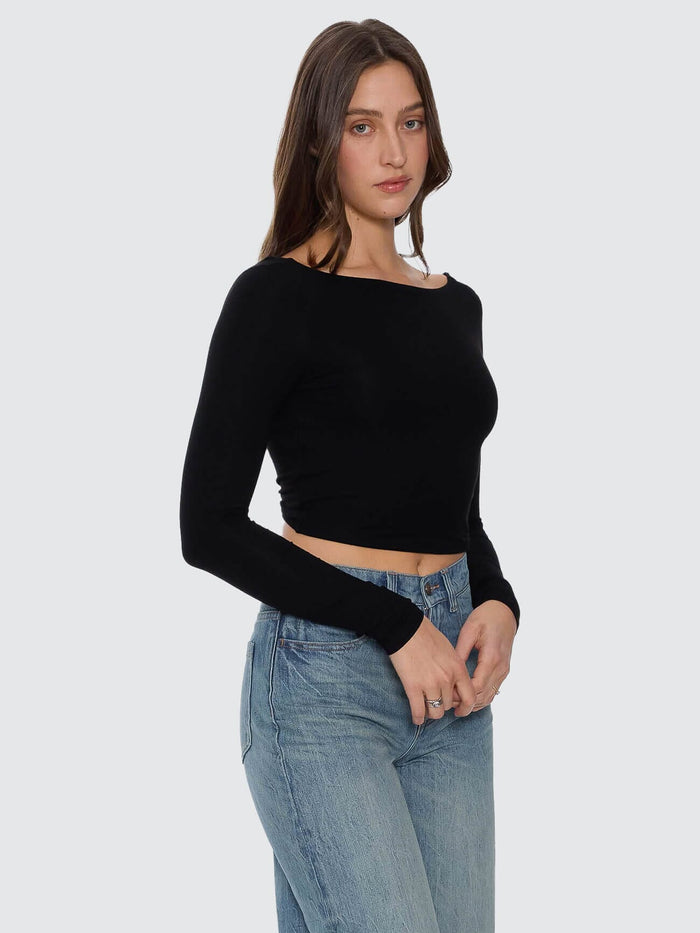 Reese Backless Long Sleeve Top - Black 4