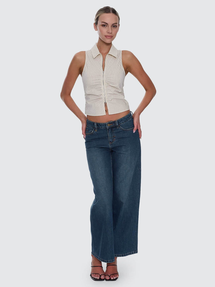 Andy Zip Sleeveless Shirt - Butter Cream Stripe 4