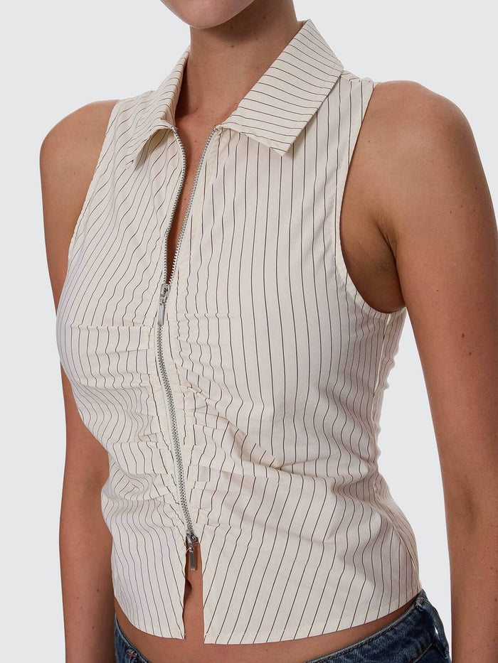 Andy Zip Sleeveless Shirt - Butter Cream Stripe 4