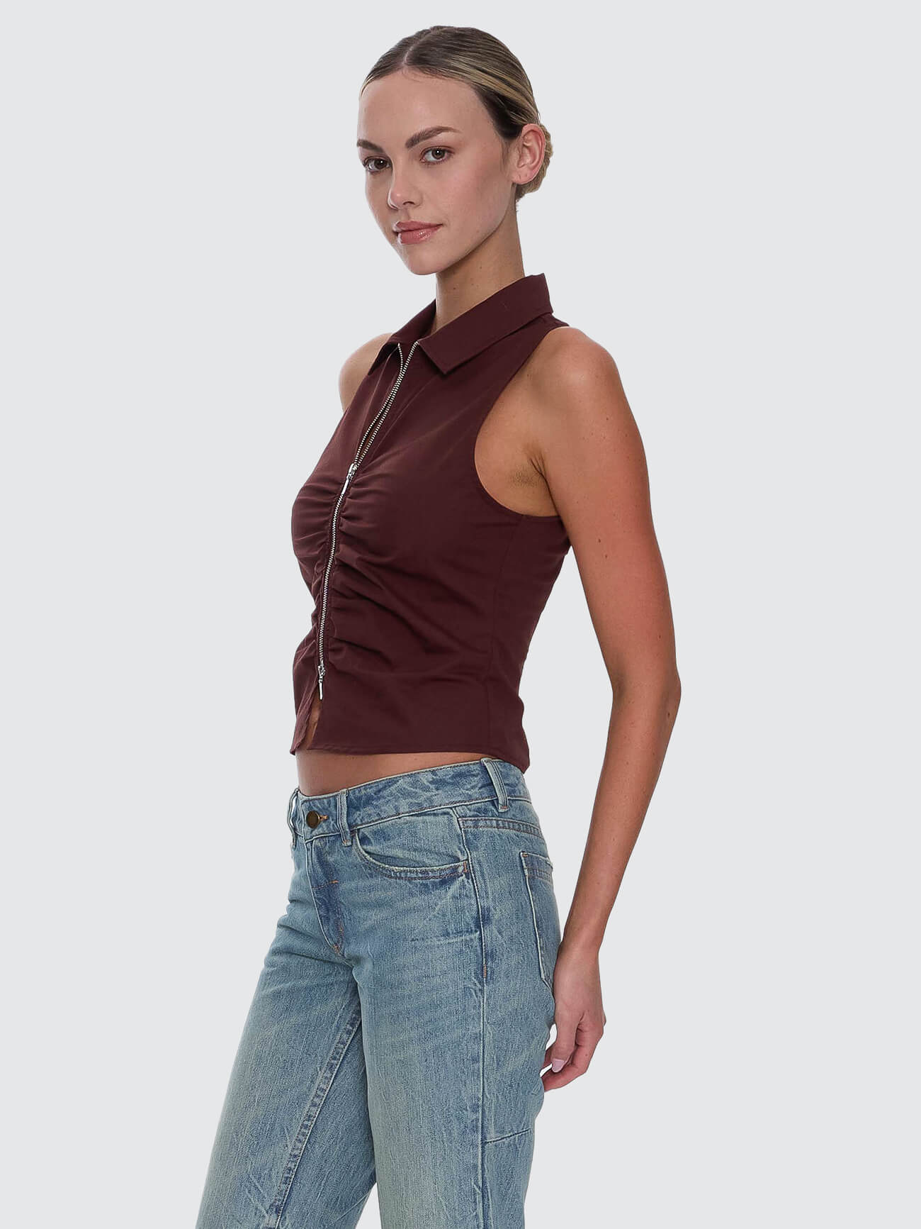 Andy Zip Sleeveless Shirt - Bitter Chocolate 4