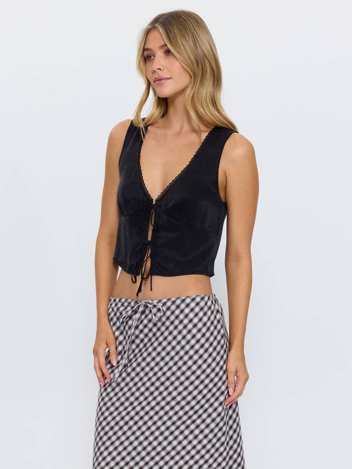 Saige Tie Front Top - Black 4