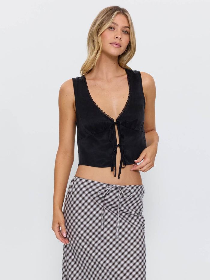 Saige Tie Front Top - Black 4