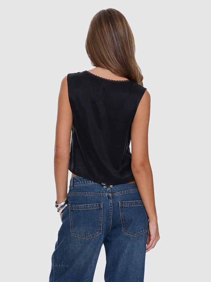 Saige Tie Front Top - Black 4
