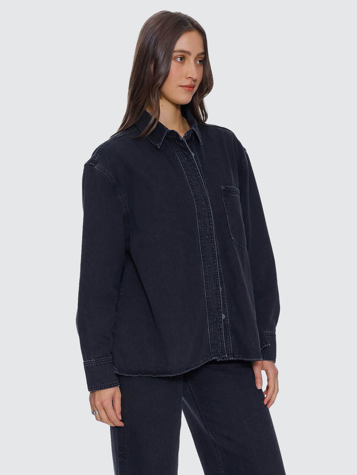 Melina Oversized Denim Shirt - Aged Black 4