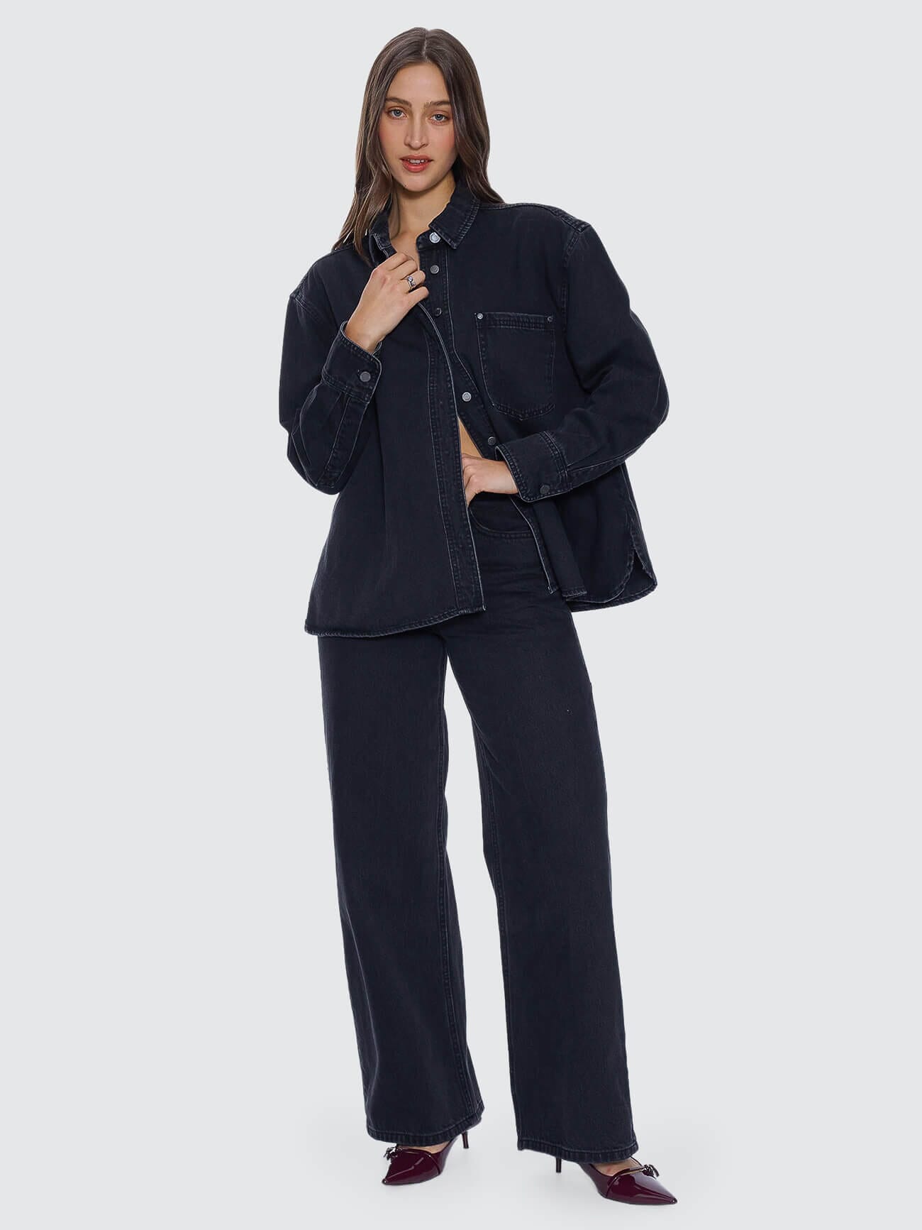 Melina Oversized Denim Shirt - Aged Black 4