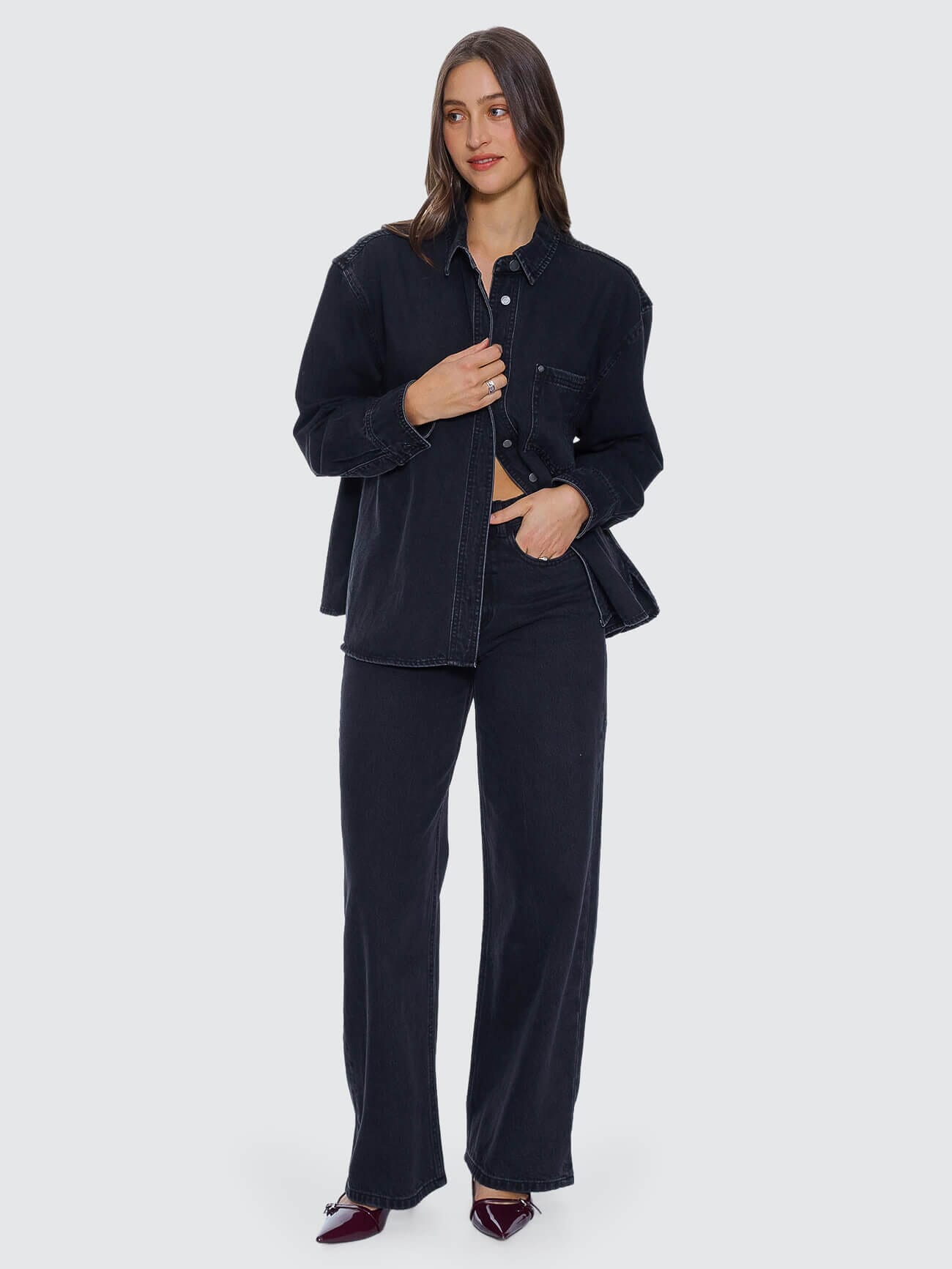 Melina Oversized Denim Shirt - Aged Black 4