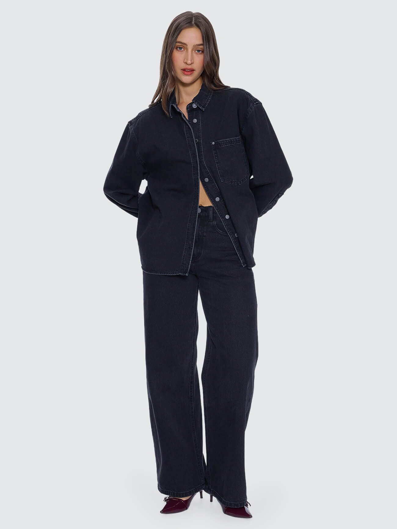 Melina Oversized Denim Shirt - Aged Black 4