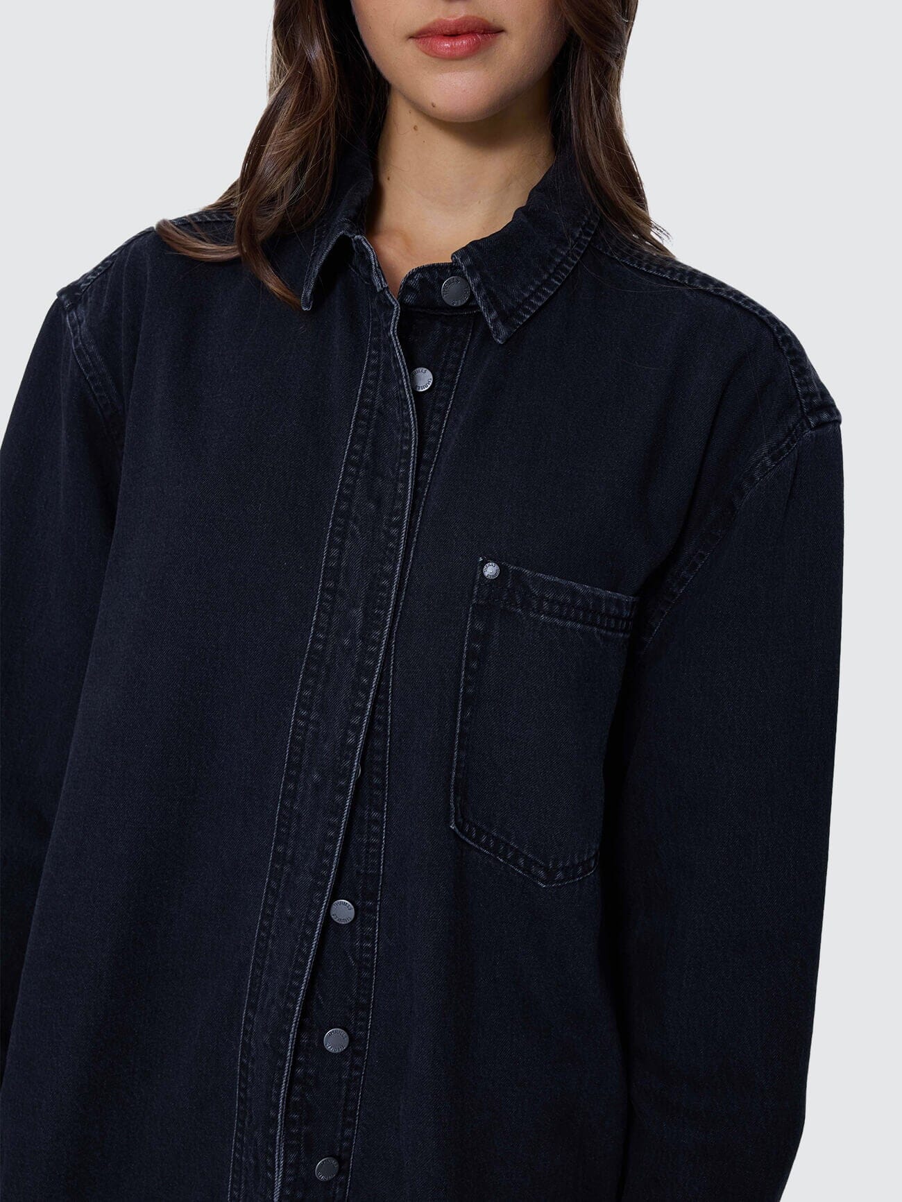 Melina Oversized Denim Shirt - Aged Black 4