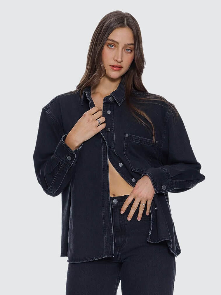 Melina Oversized Denim Shirt - Aged Black 4
