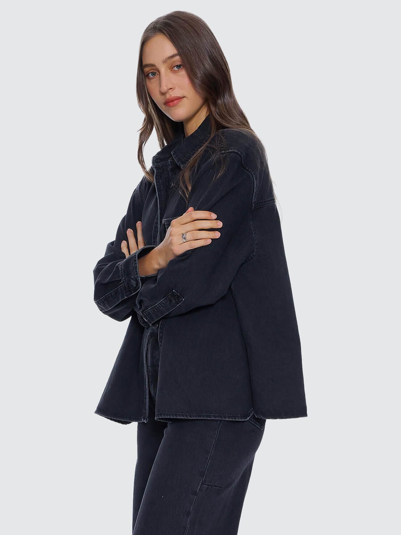 Melina Oversized Denim Shirt - Aged Black 4
