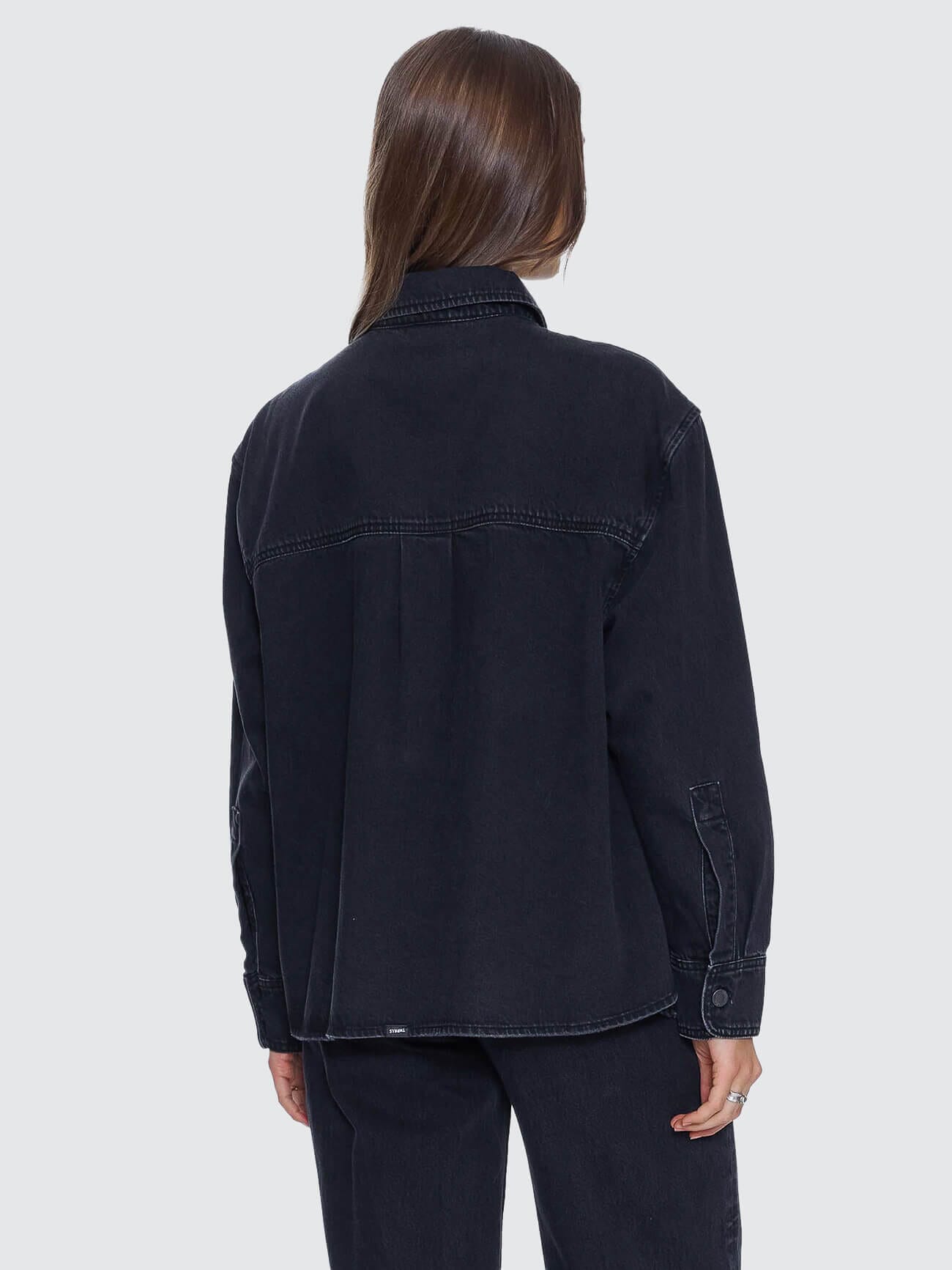 Melina Oversized Denim Shirt - Aged Black 4