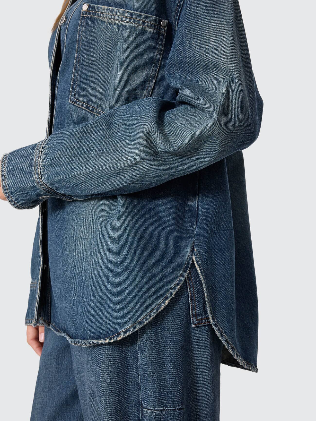 Melina Oversized Denim Shirt - Teal Blue 4