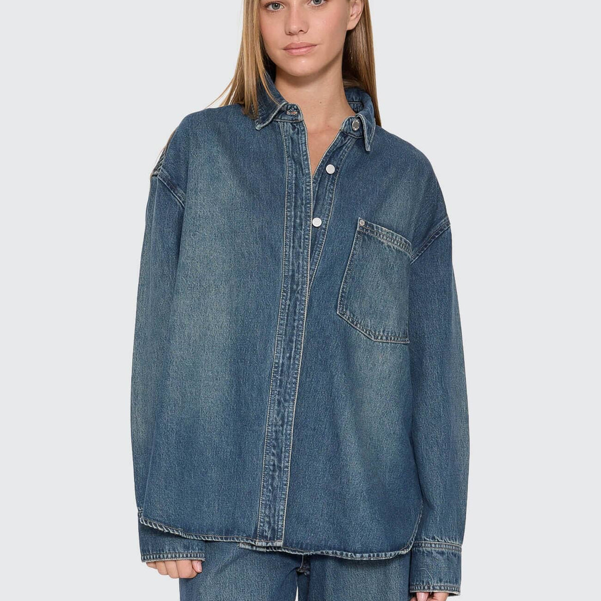 Melina Oversized Denim Shirt - Teal Blue | Thrills Co