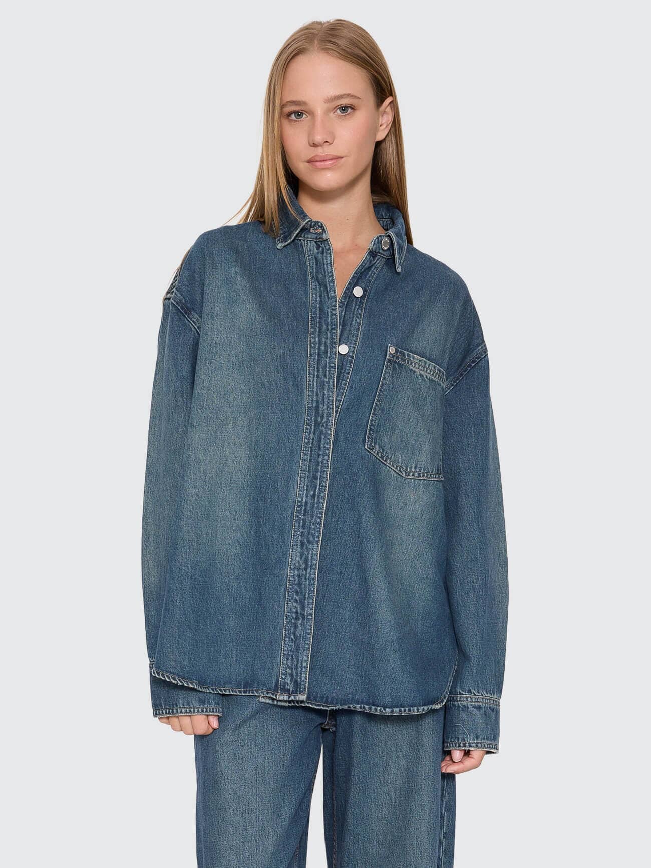 Melina Oversized Denim Shirt - Teal Blue 4