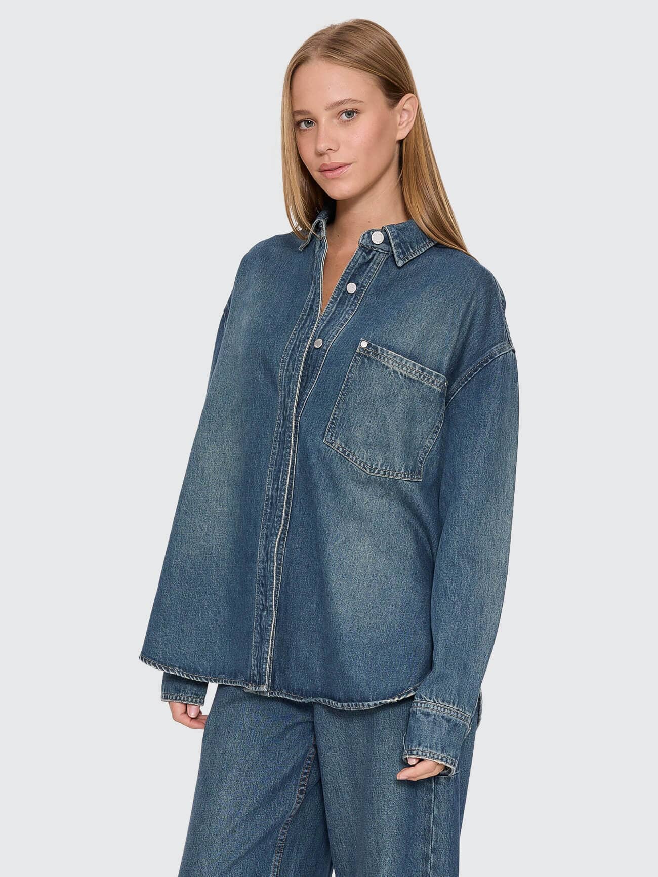 Melina Oversized Denim Shirt - Teal Blue 4