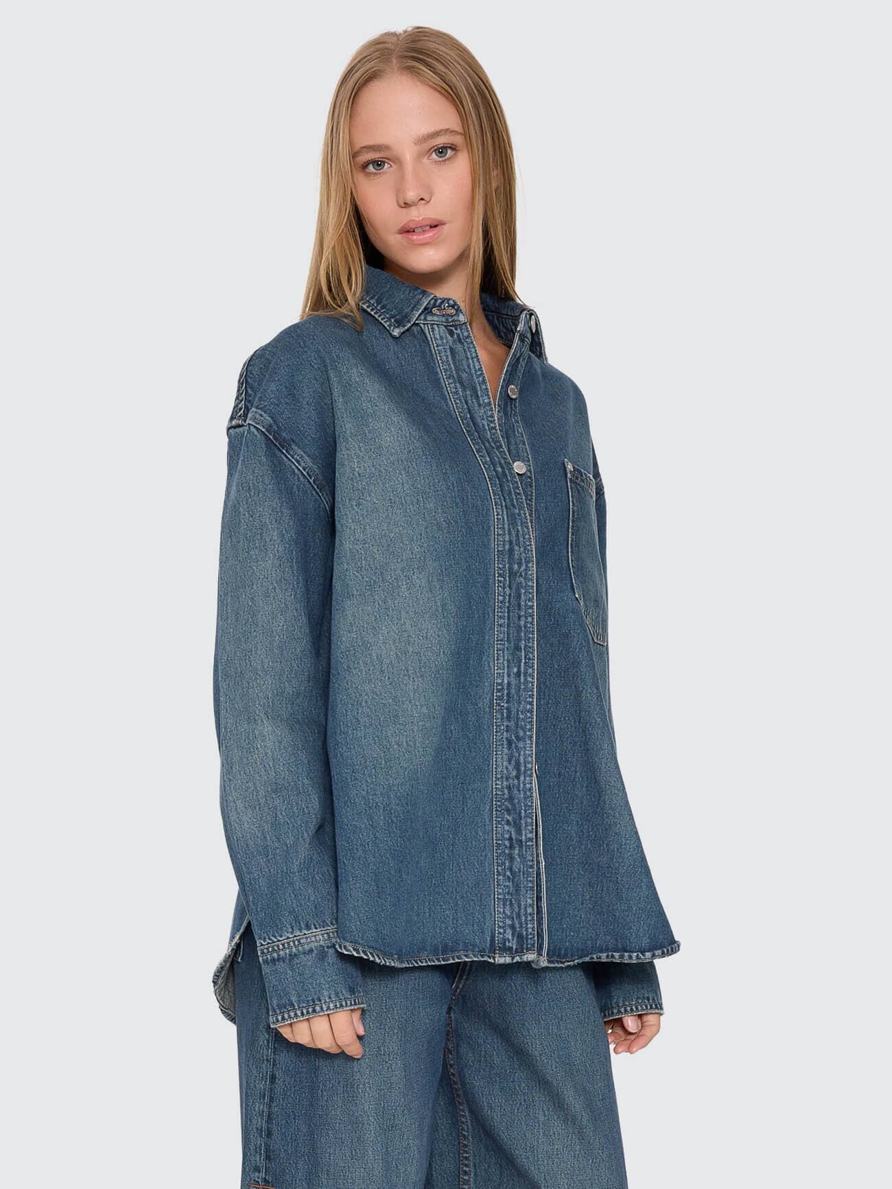 Melina Oversized Denim Shirt - Teal Blue 4