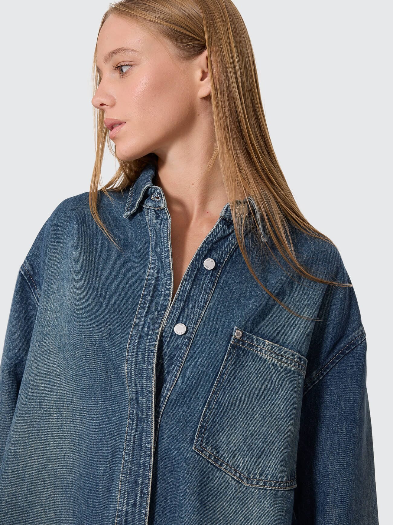 Melina Oversized Denim Shirt - Teal Blue 4