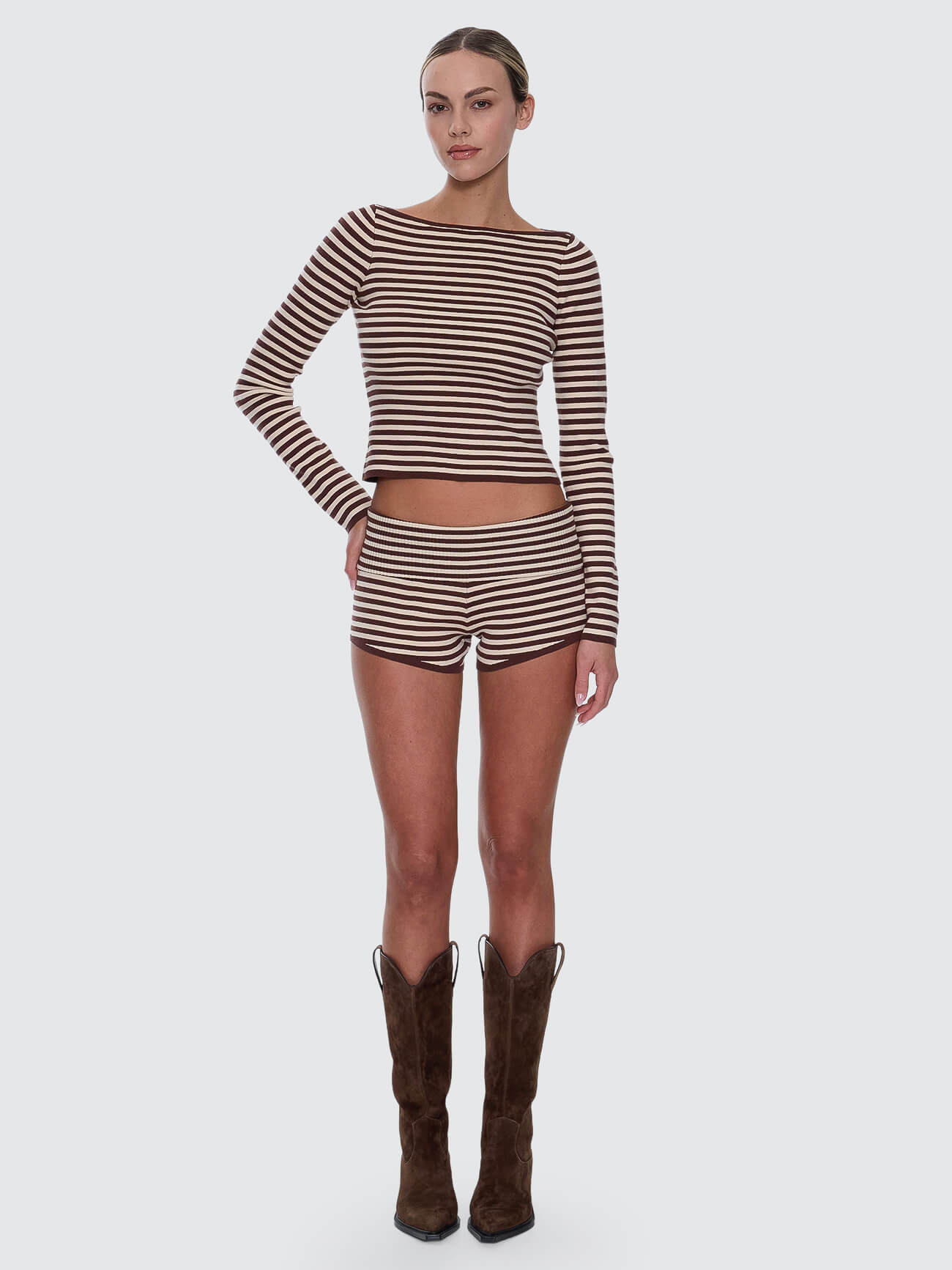 Mackenzie Knit Booty Short - Butter Cream Stripe 4