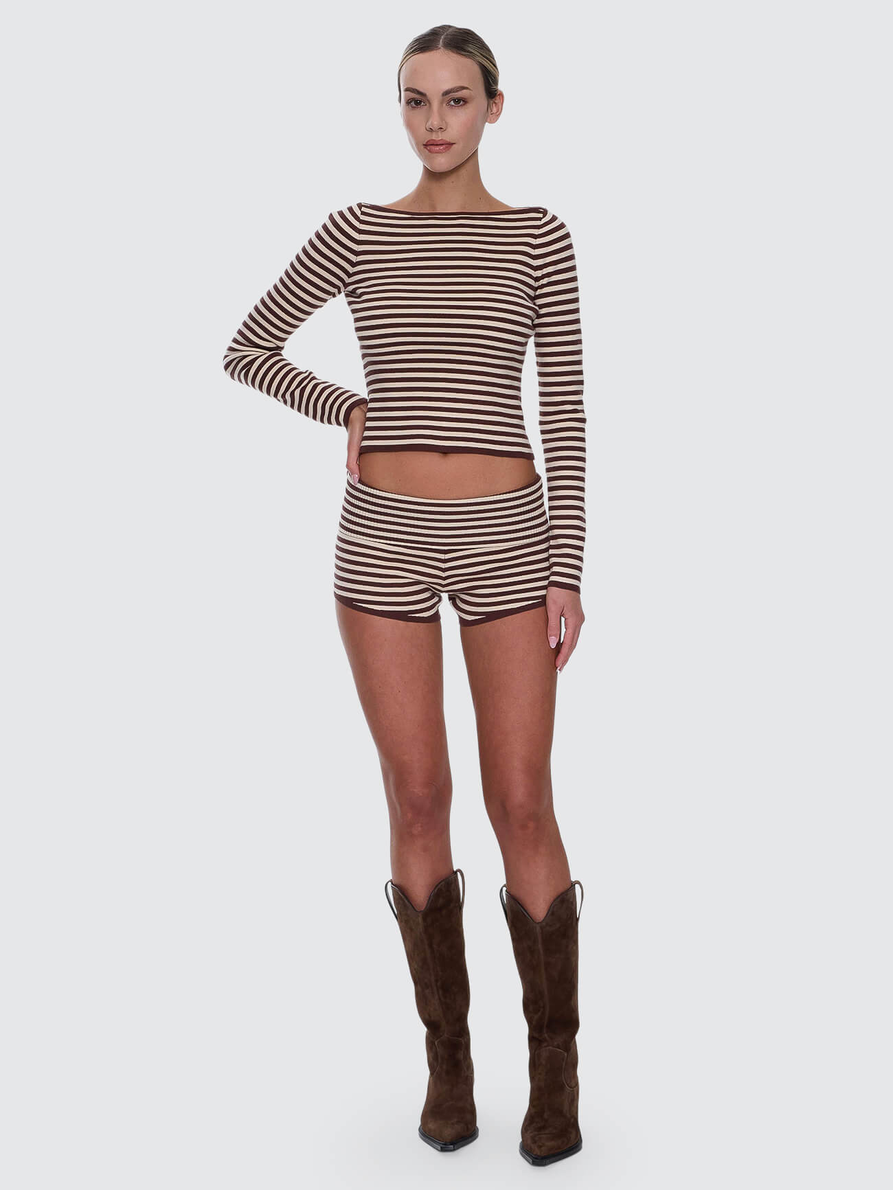 Mackenzie Knit Booty Short - Butter Cream Stripe 4