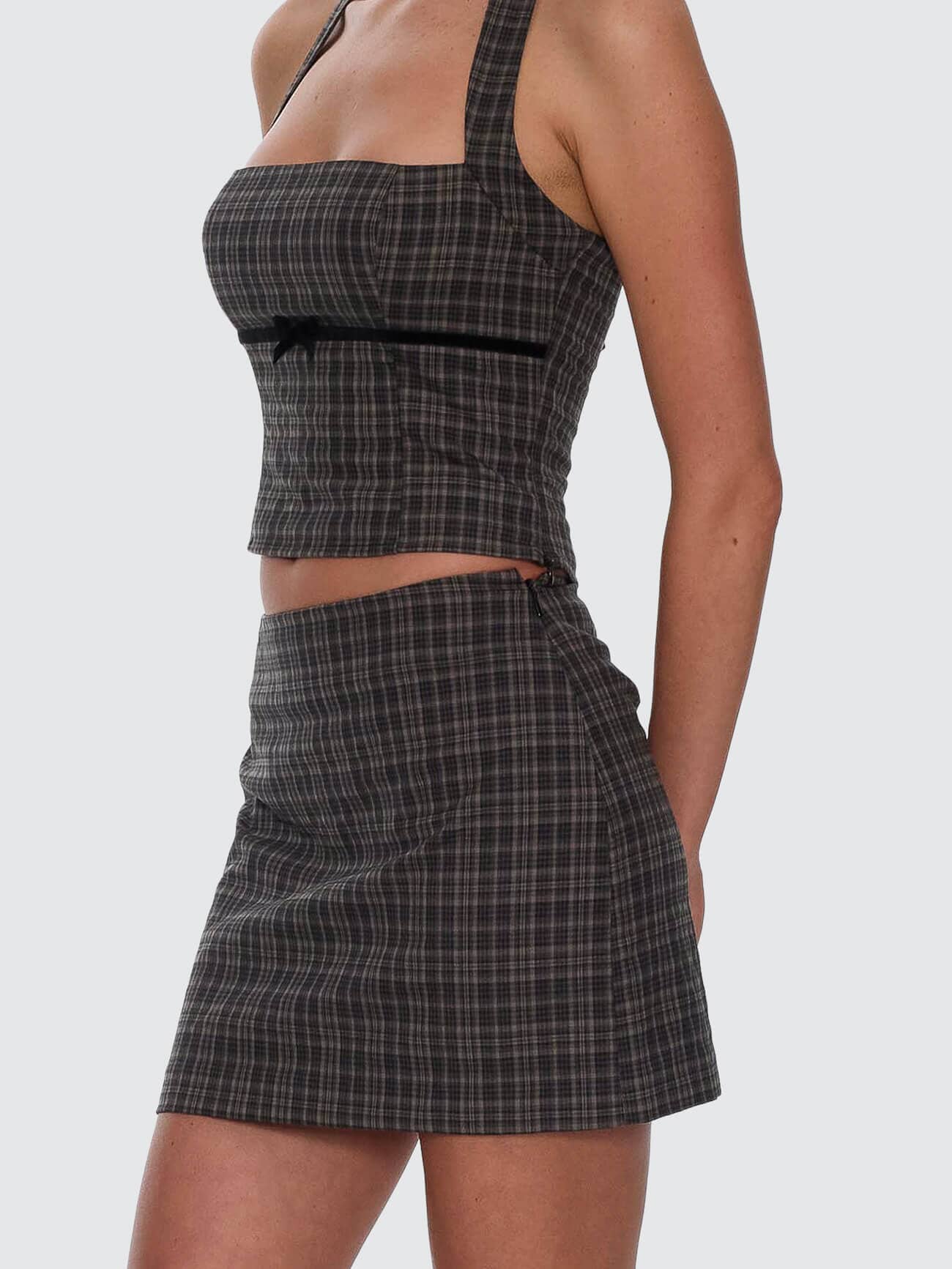 Devyn Check Mini Skirt - Tarmac | Thrills Co.