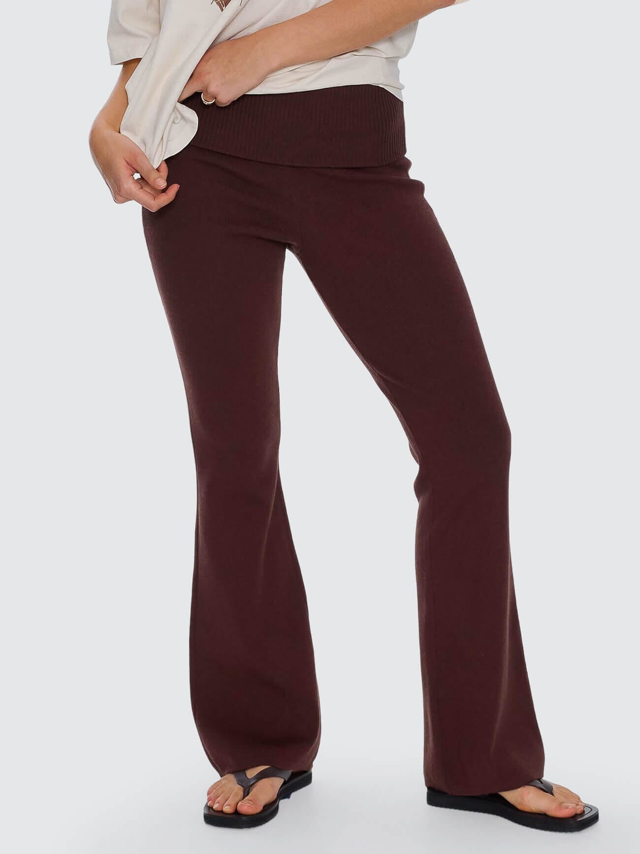 Estelle Fold Over Knit Pant - Bitter Chocolate 4