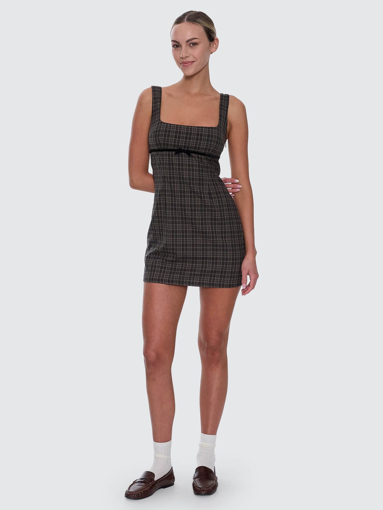 Devyn Check Mini Dress - Tarmac | Thrills Co.