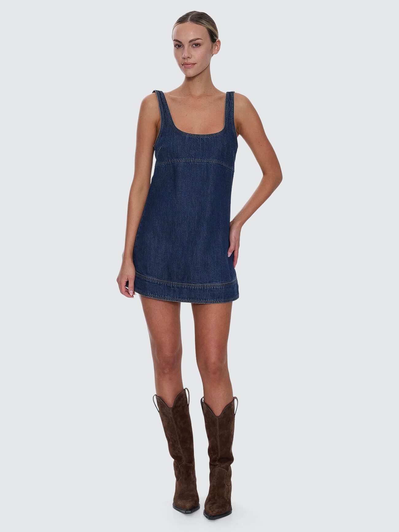 Luciana Denim Mini Dress - Mid Blue 4