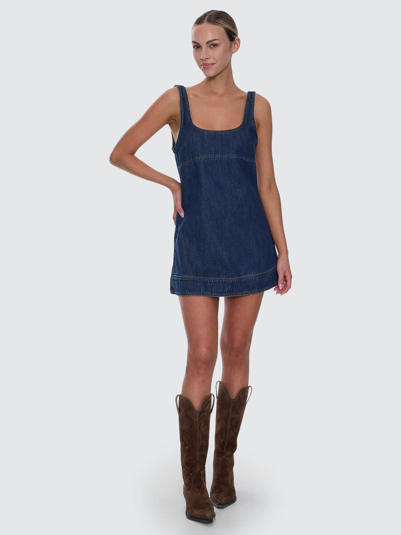 Luciana Denim Mini Dress - Mid Blue 4