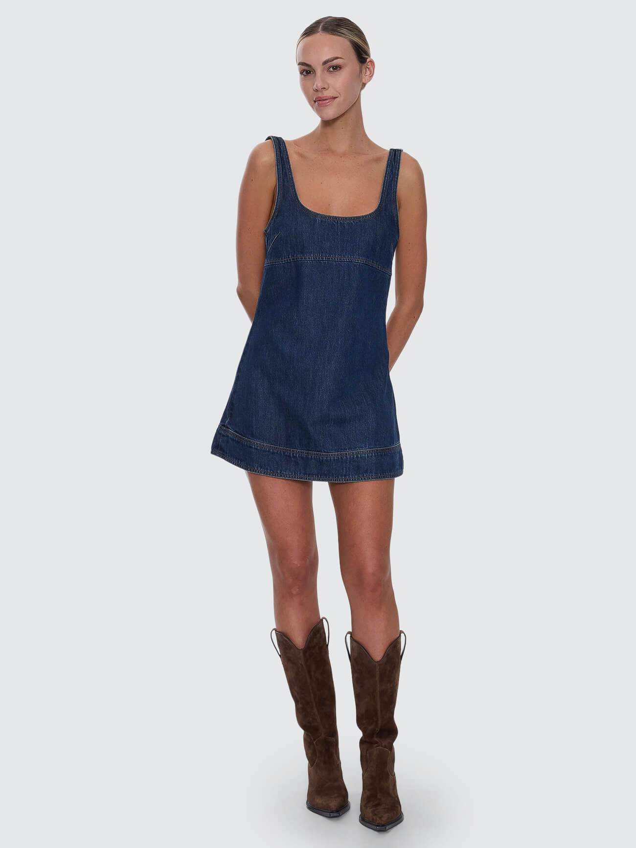 Luciana Denim Mini Dress - Mid Blue 4