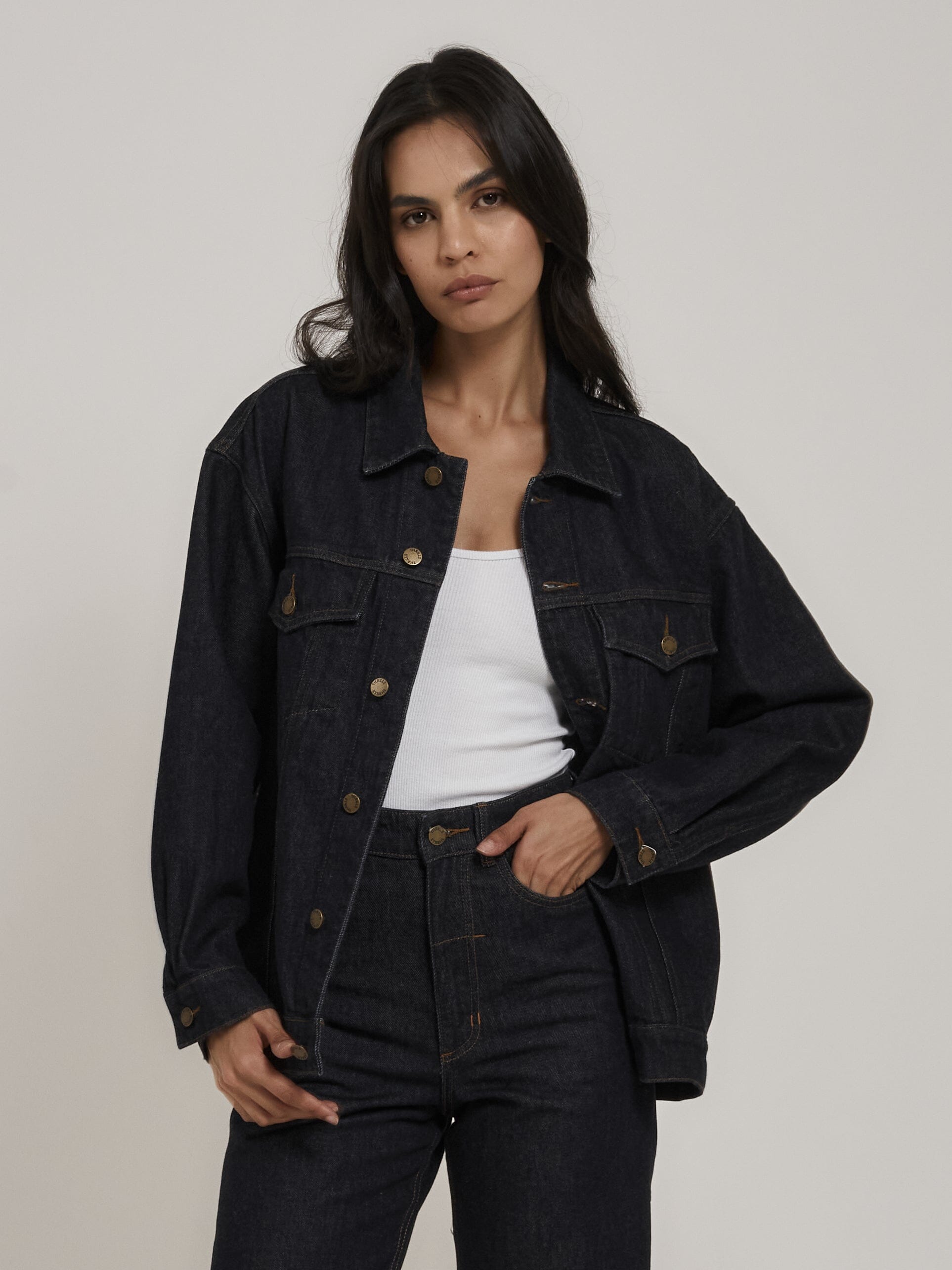 Black denim outlet jacket womens australia