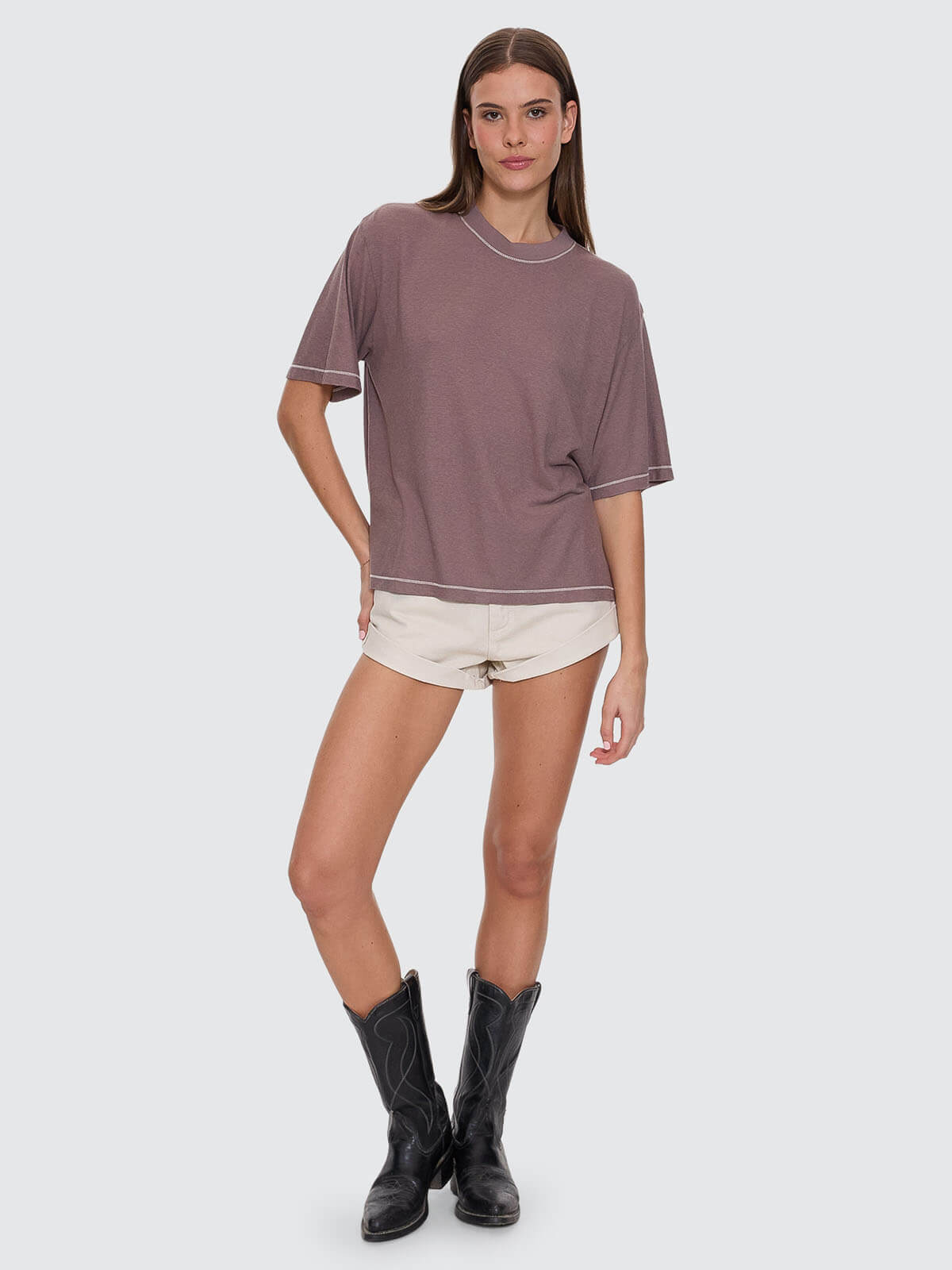 Remi Rolled Low Rise Baggy Short - Stone 4