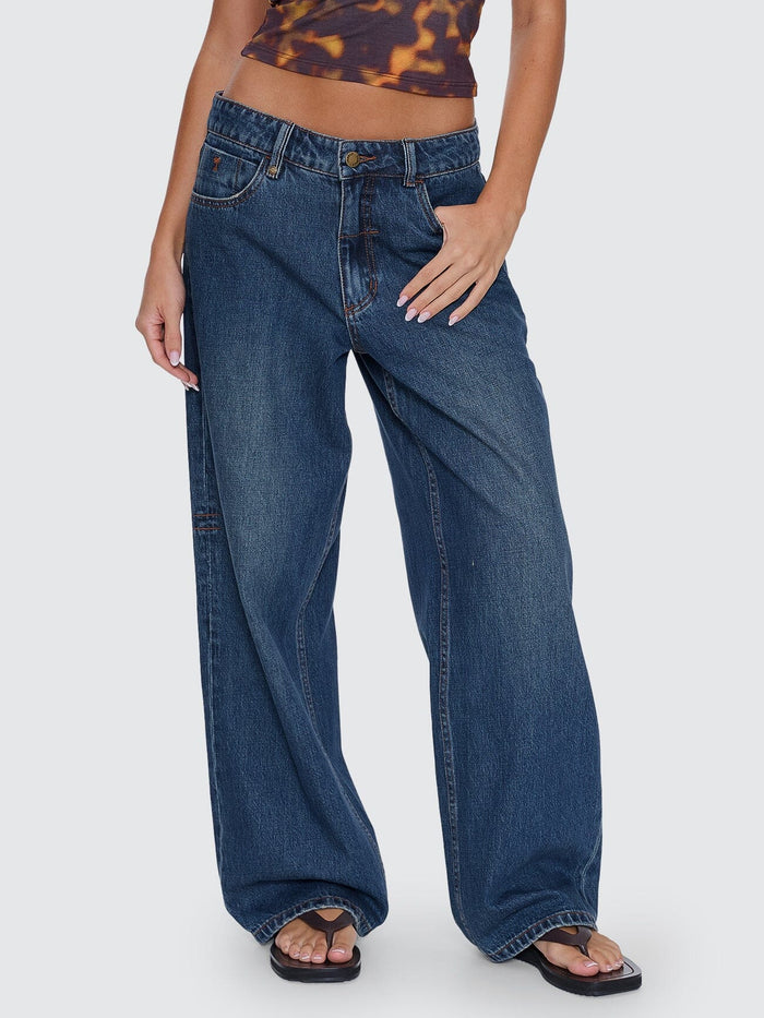 Billie Low Rise Baggy Jean - Teal Blue